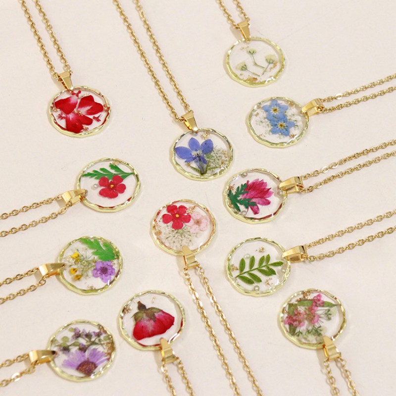 Dried Flower Pressed - Pressed Flower Charm Necklace Handmaking Epoxy