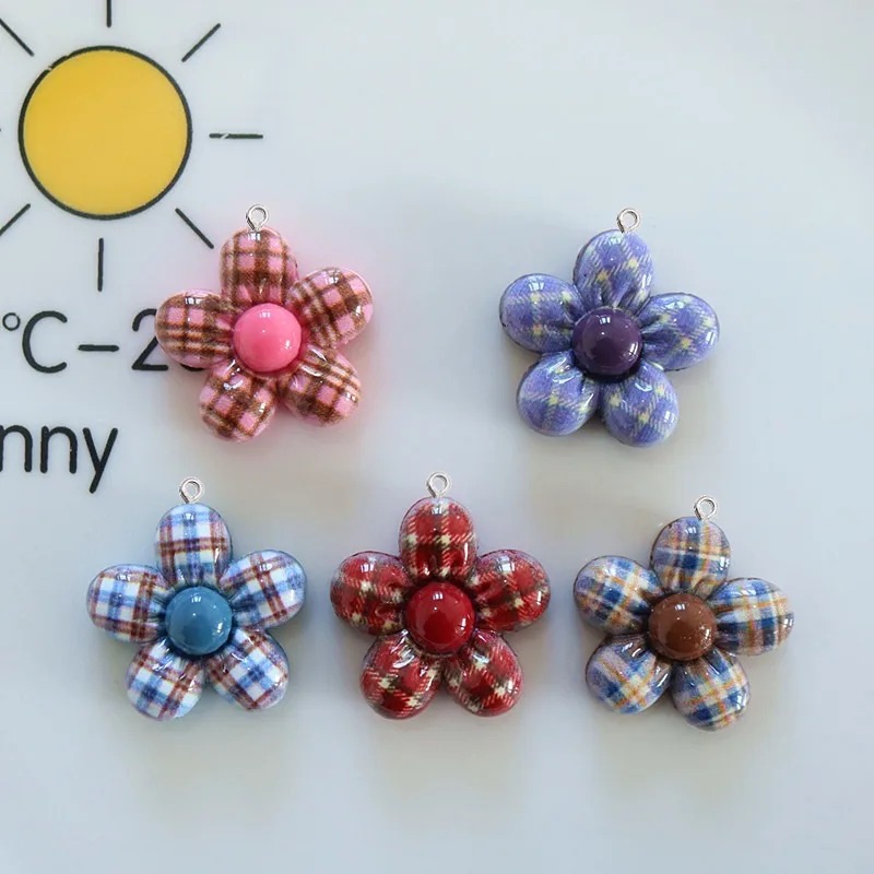 Resin Art Earrings Material - 10Pcs Sweet Flower Planar Resin Pendant