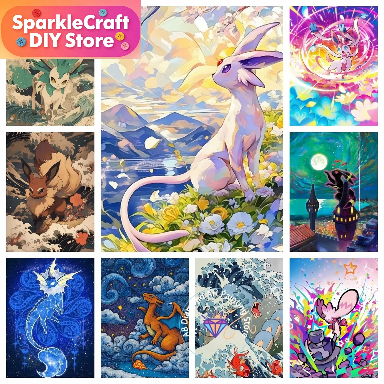 Resin Art Gift - 1pc frameless Pikachu Charizard Eevee Diamond