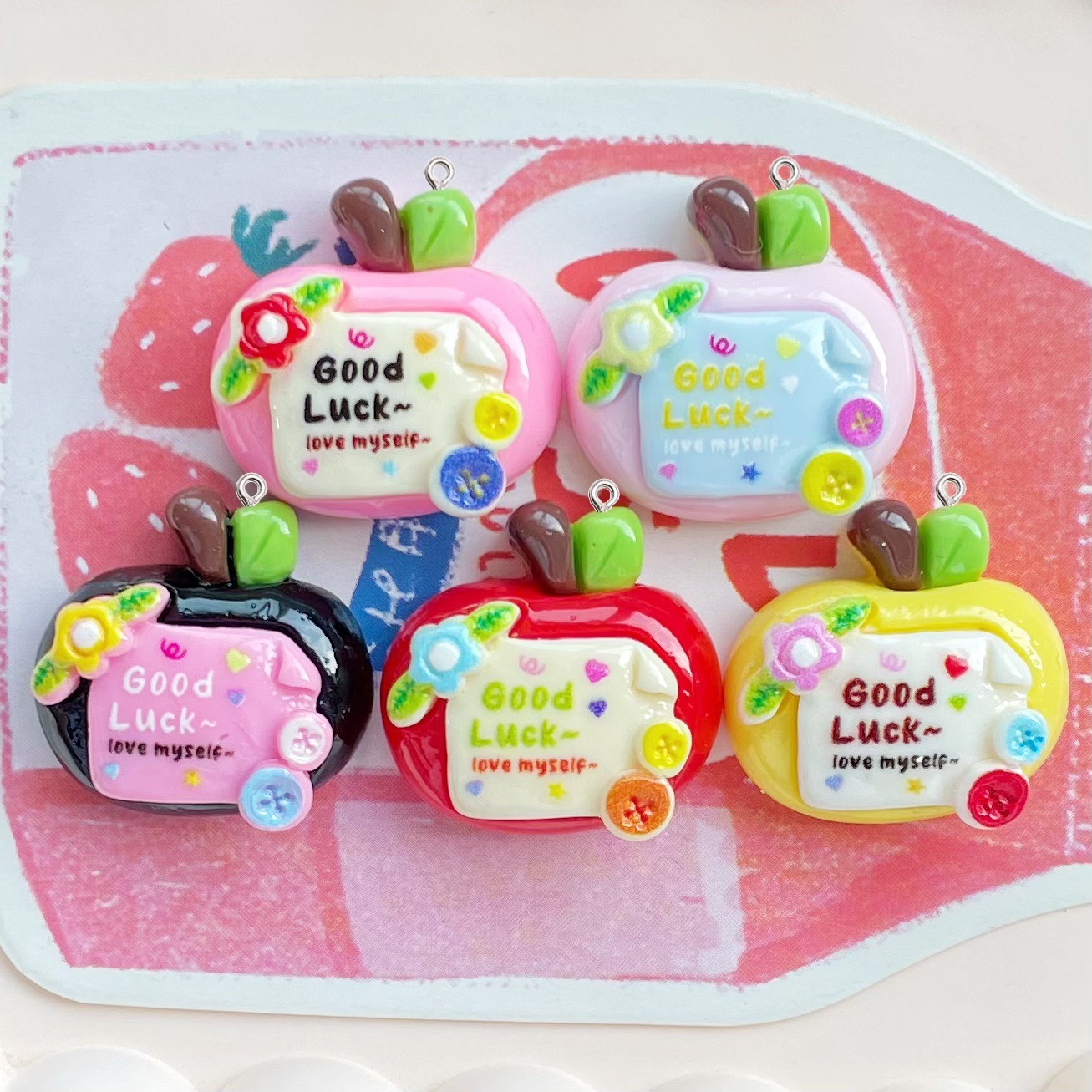 Resin Art Earrings Material - 10Pcs Cute Lucky Red Apples Planar