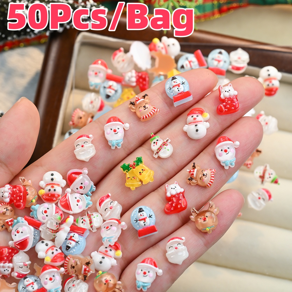 Xmas Resin Art - 50Pcs 3D Christmas Snowman Elk Nail
