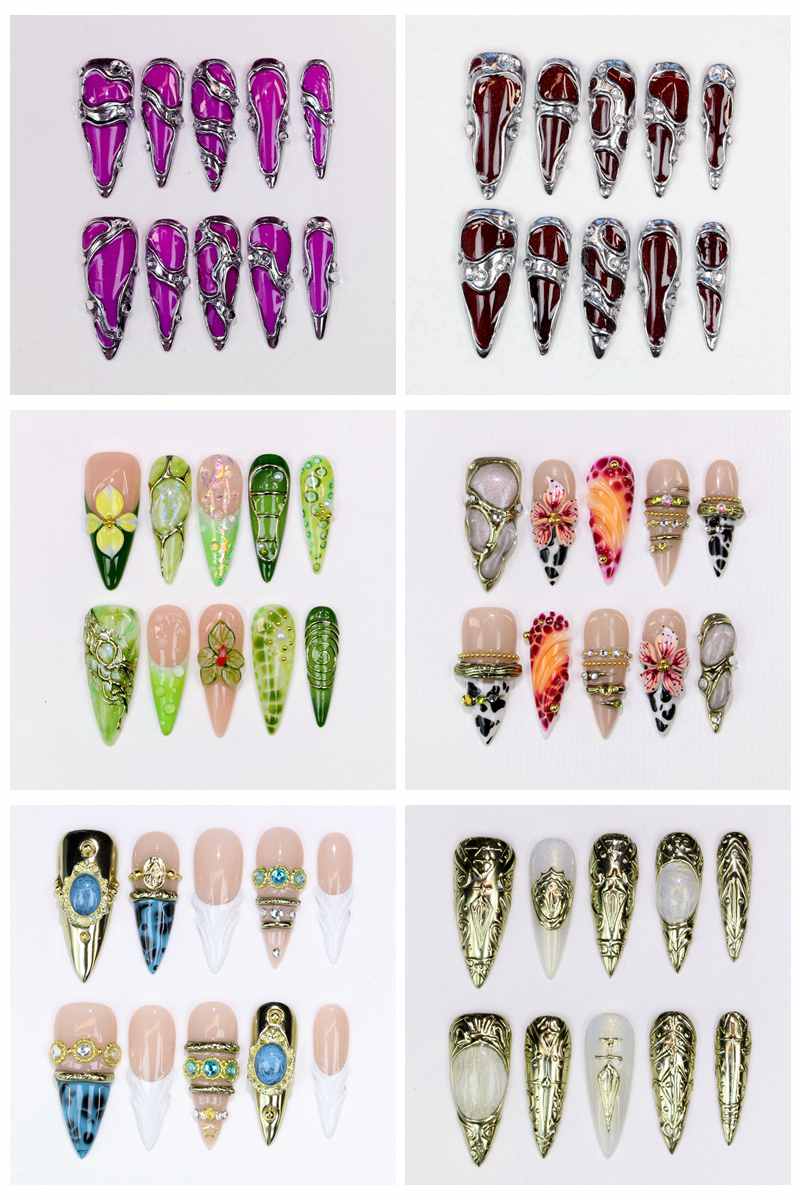 Resin Art Design For Wedding - 10Pcs Long Stiletto Press-On Nails Glossy