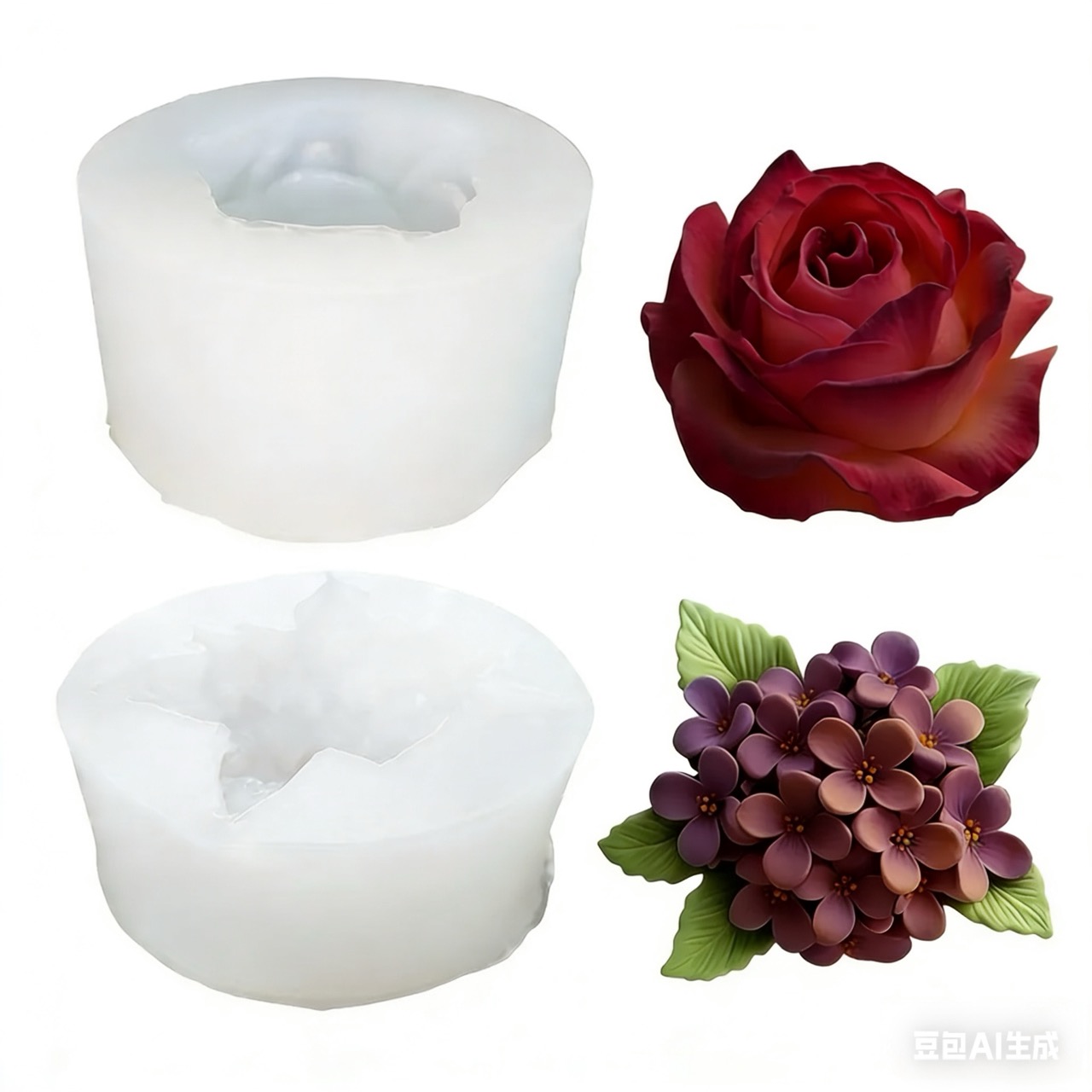 Resin Art Design For Wedding - 2-Piece 3D Rose and Lilac Silicone