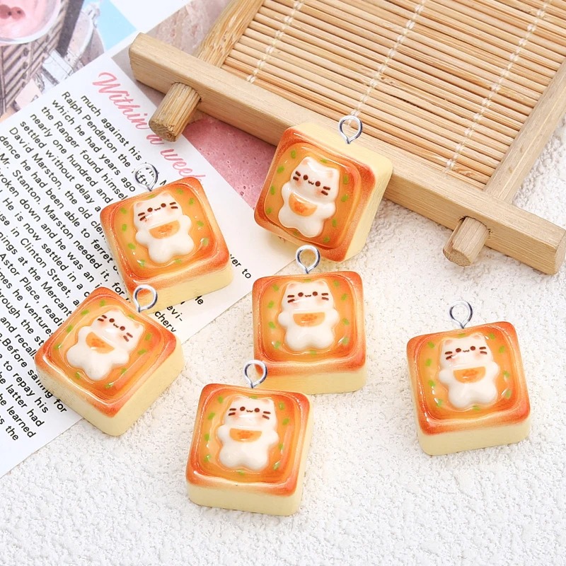 Resin Art Handmade - 10Pcs Kawaii Cat Toast Bread Resin