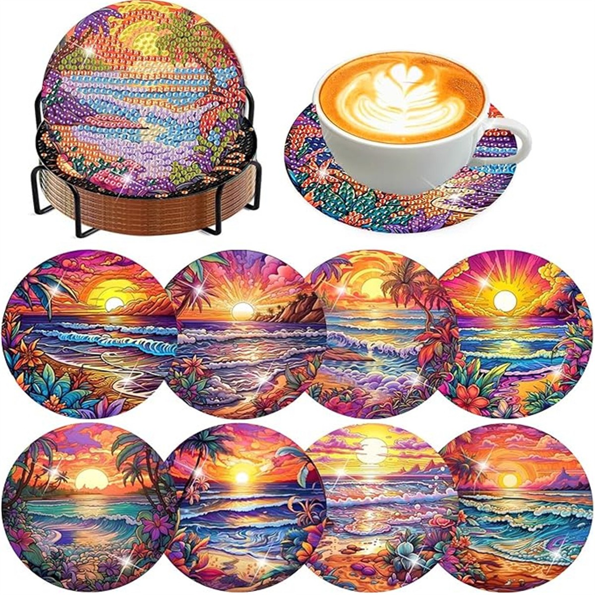 Resin Art Coasters - 8 Pieces/Set of Diamond Painted Coasters