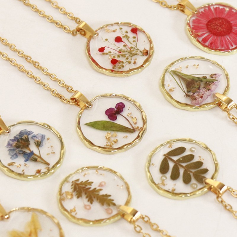 Pressed Flower Charm Necklace  - Dried Flower Pressed ulasan dan harga