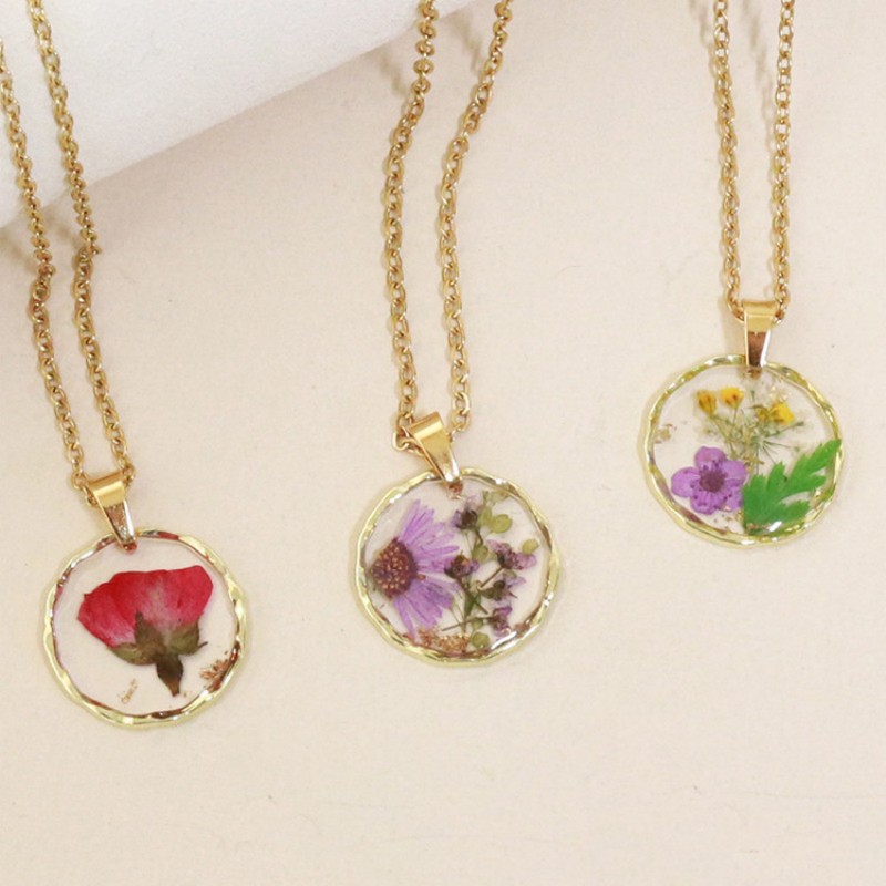 Pressed Flower Charm Necklace  - Dried Flower Pressed ulasan dan harga