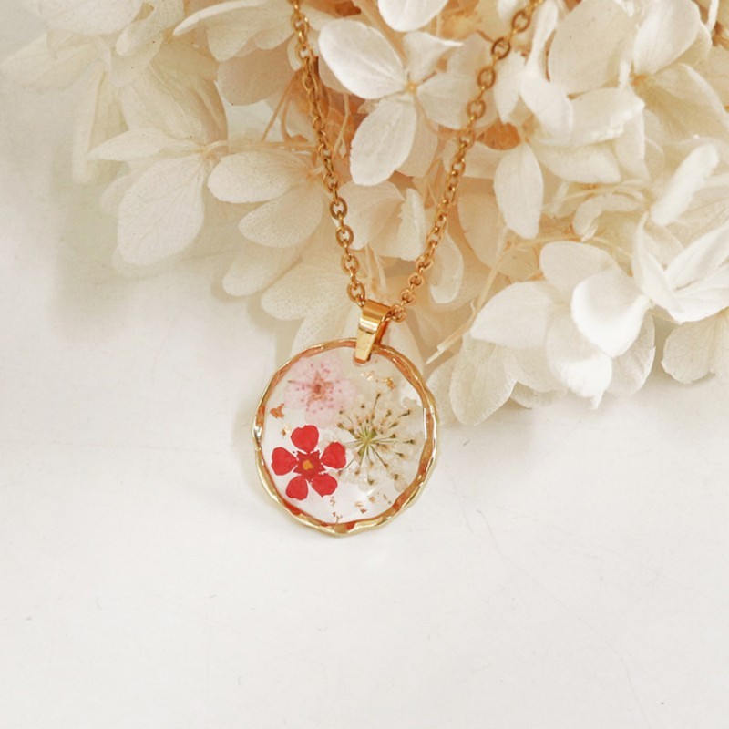 Pressed Flower Charm Necklace  - Dried Flower Pressed ulasan dan harga