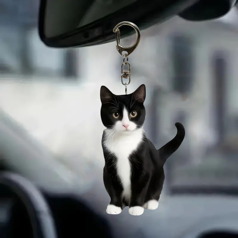 Black And White Cat Keychain 2 - Resin Art Ring Design ulasan dan harga