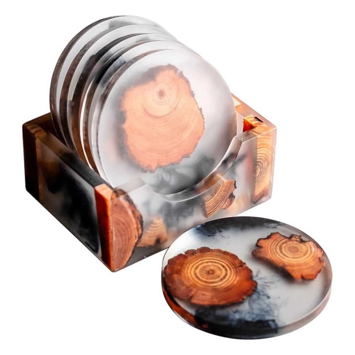 6 Pcs Wood Coasters with Holde - Resin Art Coasters ulasan dan harga
