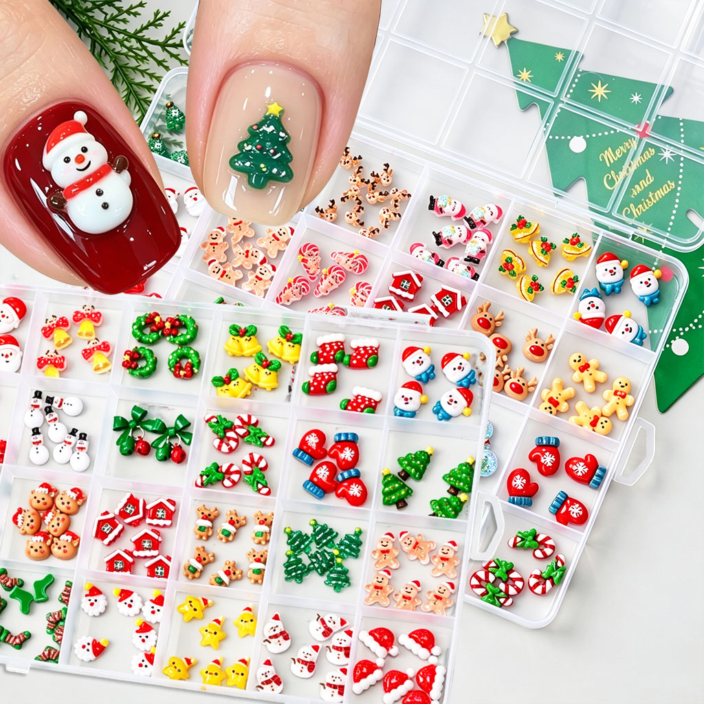 1Box Mixed 3D Christmas Nail C - Xmas Resin Art ulasan dan harga