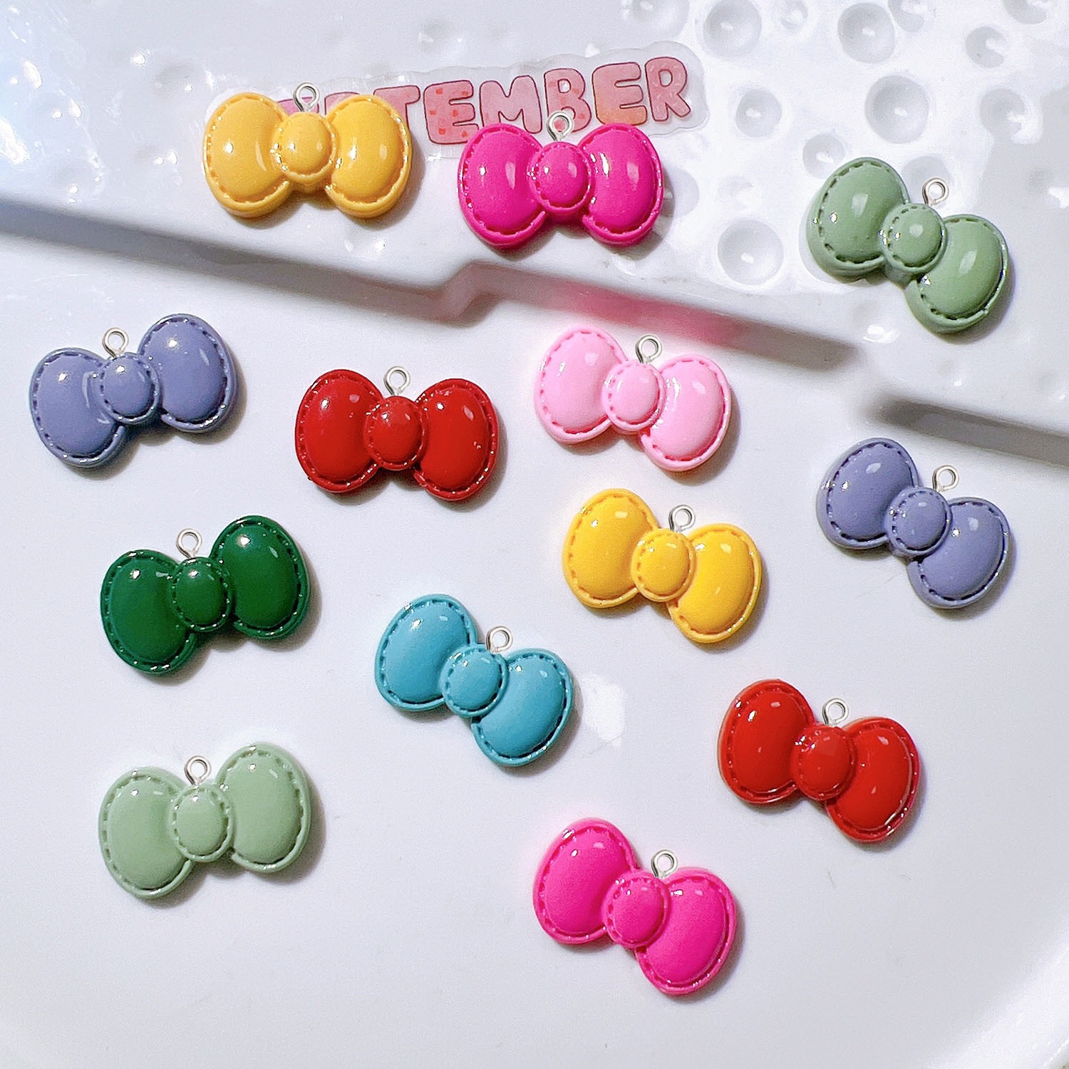 10Pcs Cute Cartoon Bowknot Res - Resin Art Earrings Material ulasan dan harga