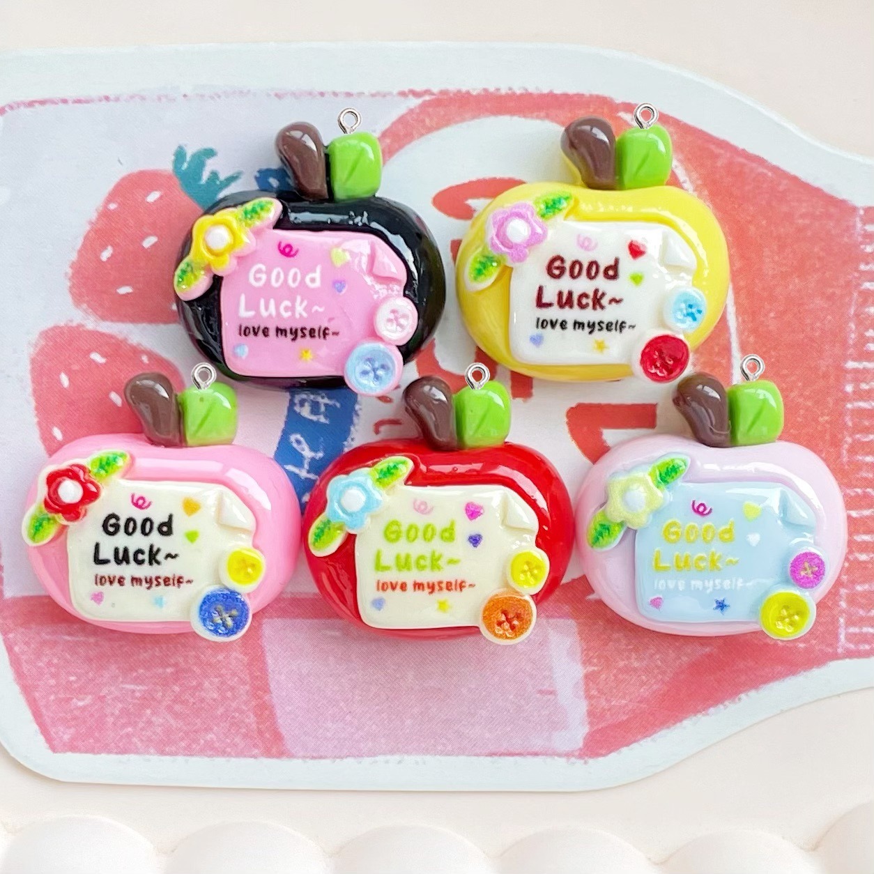10Pcs Cute Lucky Red Apples Pl - Resin Art Earrings Material ulasan dan harga