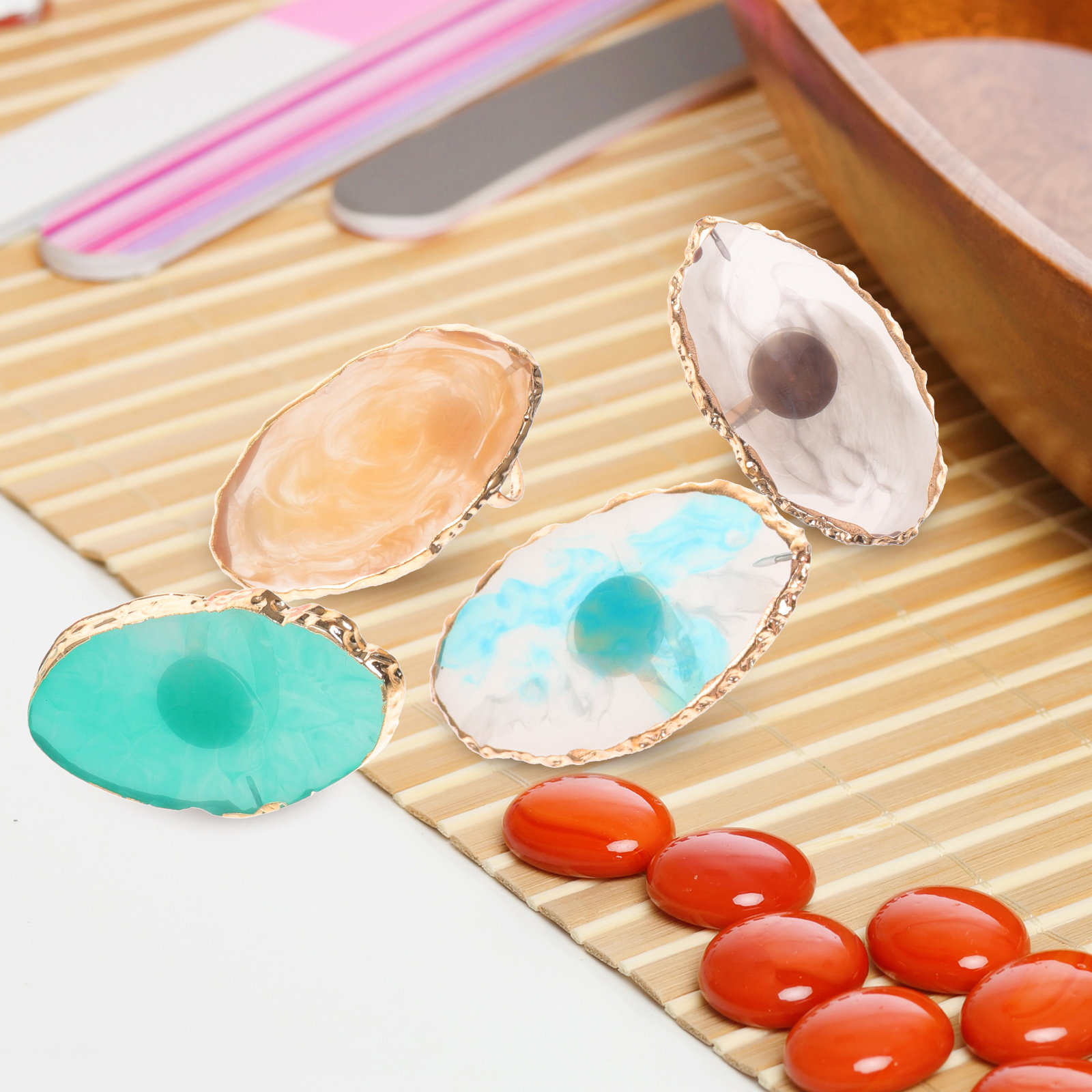 6Pcs Resin Nail Color Mixing P - Resin Art Ring Design ulasan dan harga