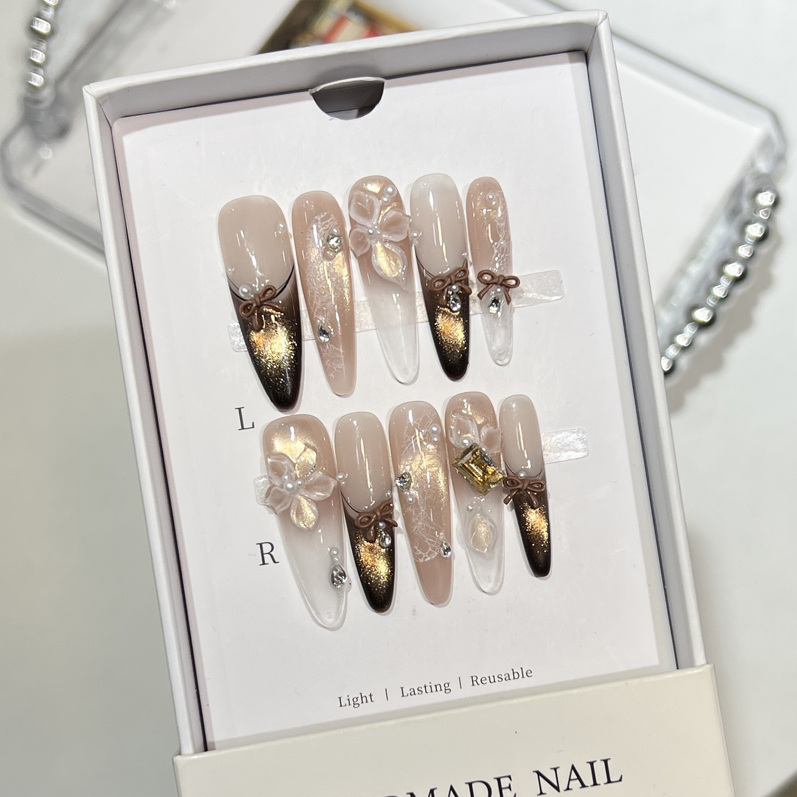 10pcs Cat Eye Print French Nai - Resin Art Design For Wedding ulasan dan harga